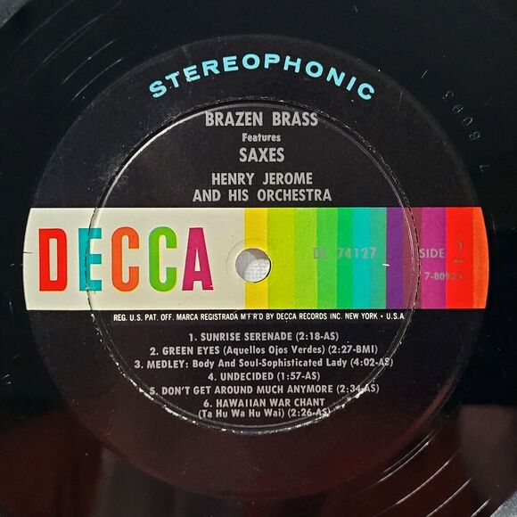 Henry Jerome LP Brazen Brass Features Saxes on Decca VG/VG+ Jazz 1961 Stereo - Picture 4 of 4